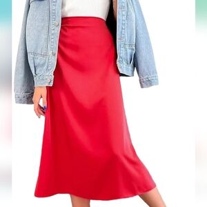 NWT Red WAYF Size Large Satin A-Line Full Maxi Skirt!!
